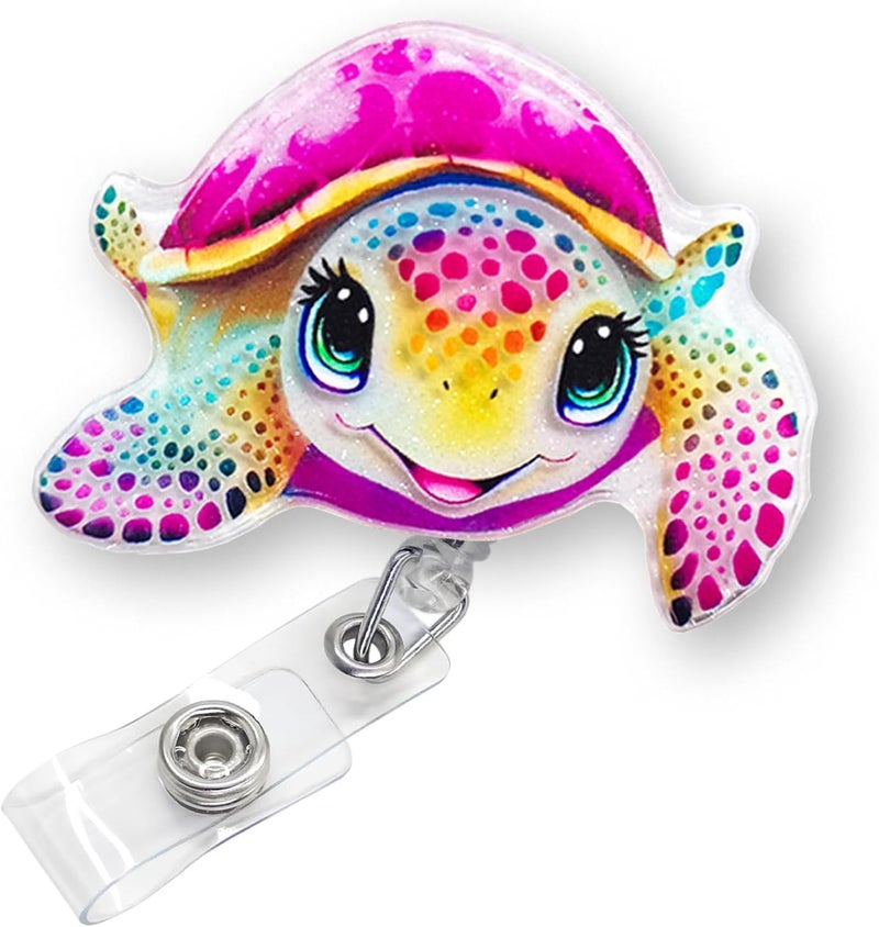 Bydevia Pink Sea Turtle Badge Reel Retractable for Nurse Nursing Student RN MA CNA LPN Medical Worker & Teacher, Cute Ocean Animal Badge Reel, Pediatric Nurse Turtle Badge Holder with Alligator Clip | Acrylic - Image 1